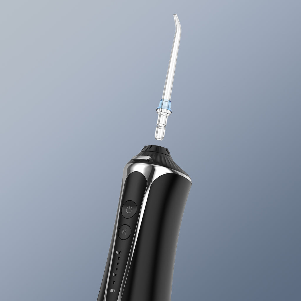 H2ofloss Cordless Power Flosser HF-2 Black Unique 360-Degree Rotating Nozzle