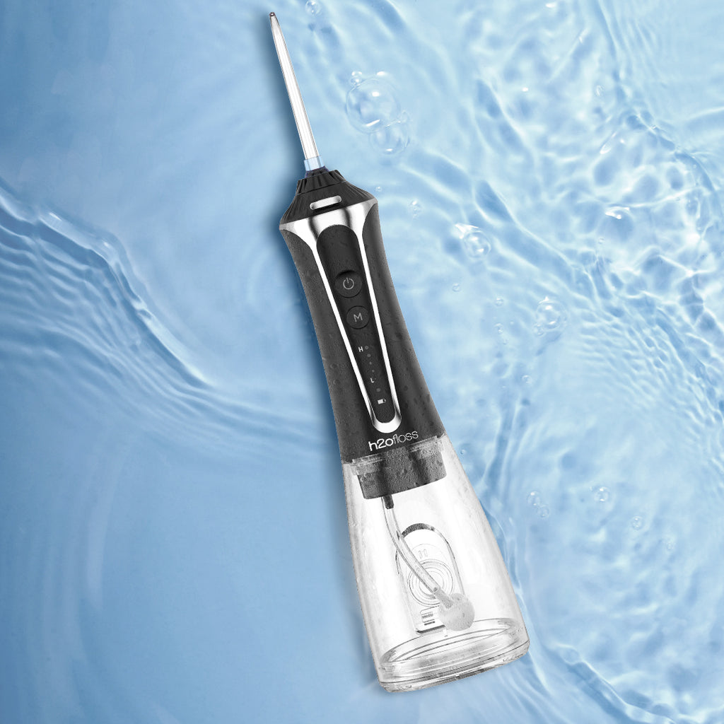 H2ofloss Cordless Power Flosser HF-2 Black IPX7 Waterproof Desgin
